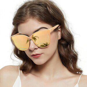 Women Nude Frame UV400 Protection Oversized Cat Eye Frame Retro Sunglasses